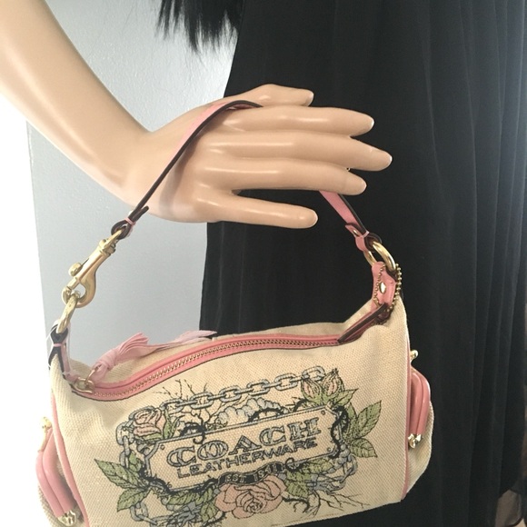 Coach Limited Edition Tattoo Embroidered Leather Canvas Sling Pochette Handbag. - Picture 5 of 10